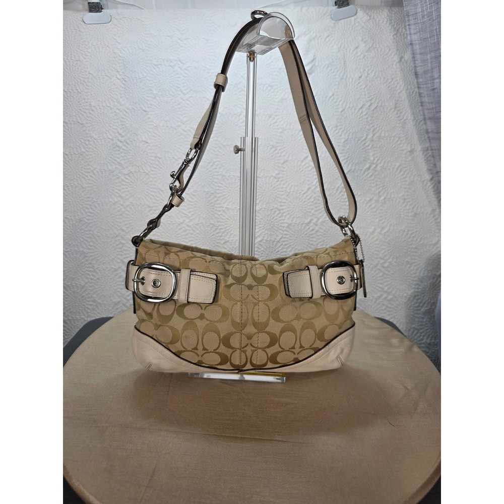 Coach Shoulder Bag Women Small Khaki Good Soho Signature Jacquard Y2K 7169